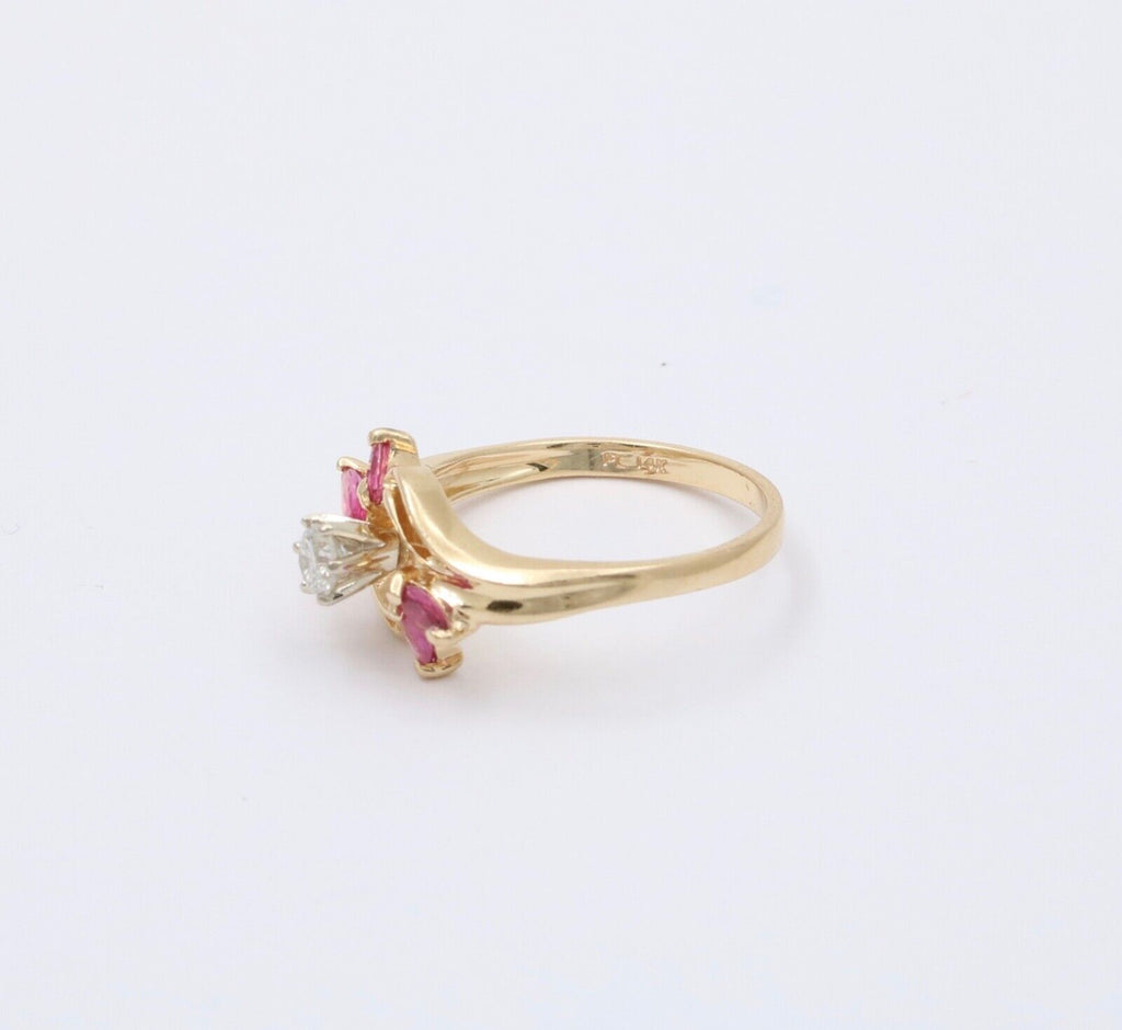 Vintage Retro 1930”s 14K Rose Gold Diamond & Ruby Ring Band.