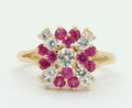 Cute 14K Yellow Gold Ruby CZ Cluster Ring