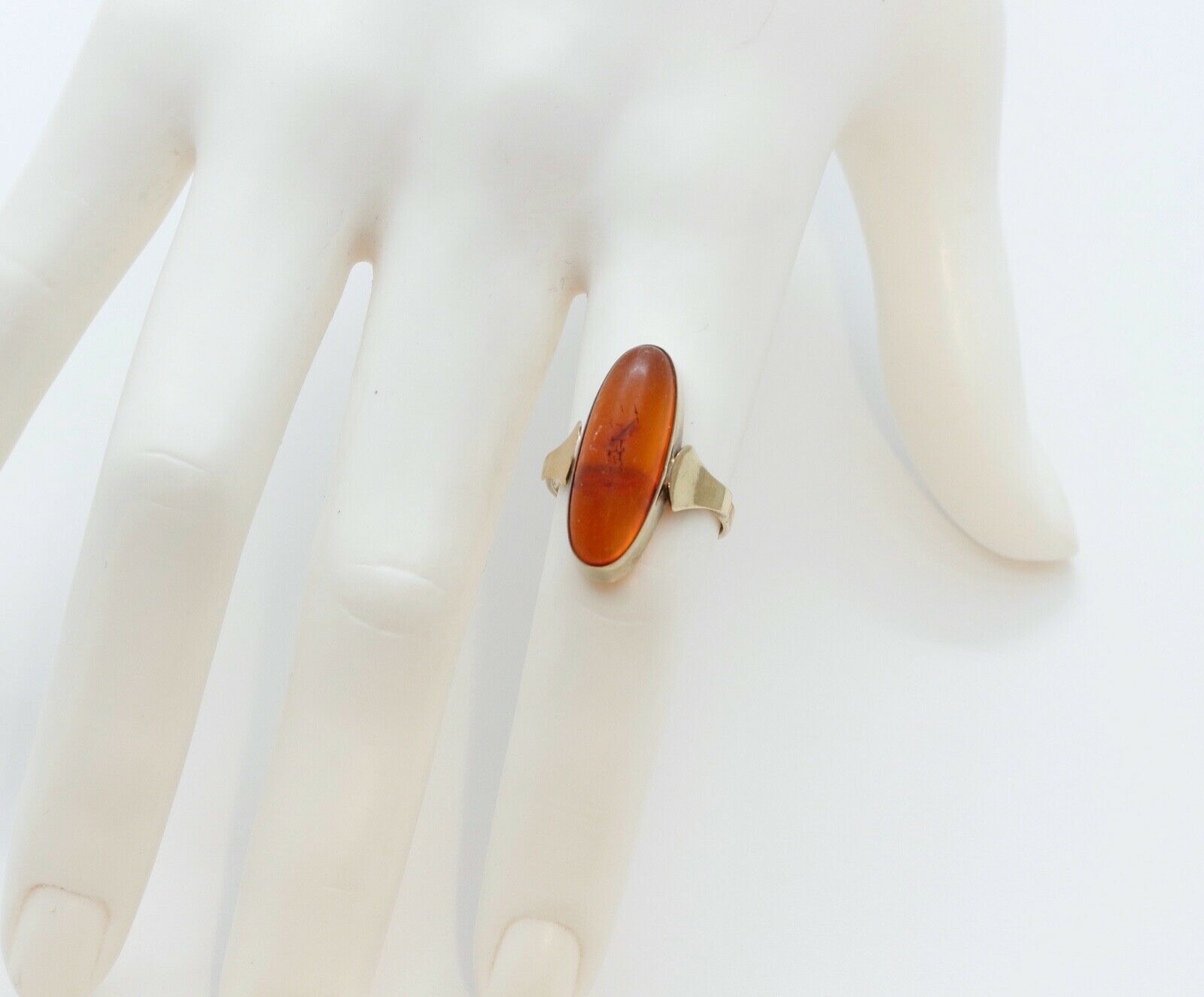 Art Deco Natural Amber 9K Yellow Gold Ring