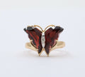 Vintage Butterfly Garnets Diamond 14K Yellow White Gold Ring
