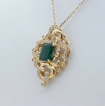 Load image into Gallery viewer, Beautiful Vintage Green Tourmaline Diamonds 14K Yellow Gold Pendant and Chain
