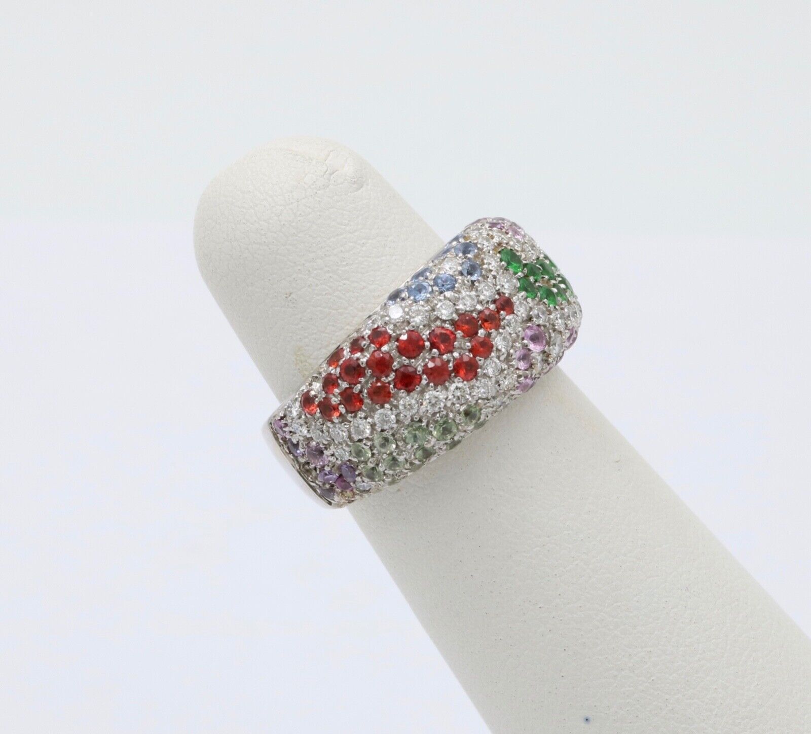 Vintage Valente MultiStone Wave 18K White Gold Ring