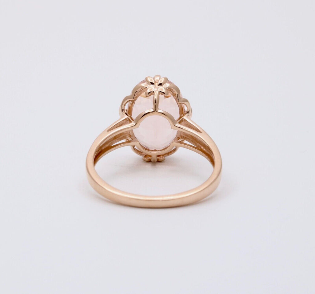 Sweet 14K Rose Gold Peach Morganite Solitaire Ring, Cocktail Ring