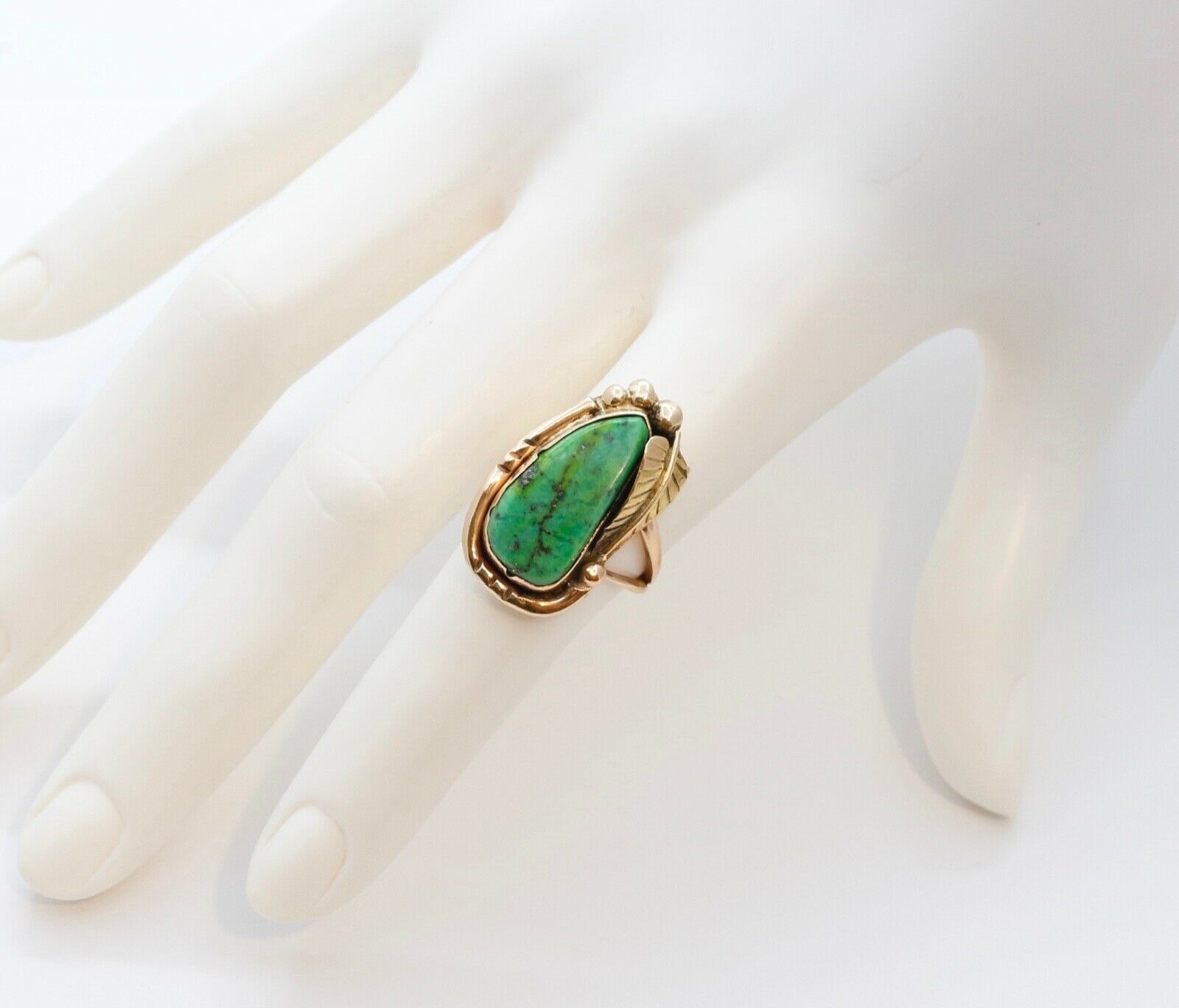 Navajo Green Matrix Turquoise 14K Yellow Gold Ring