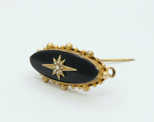 Load image into Gallery viewer, Victorian 15K Yellow Gold Black Onyx Seed Pearls Memorial Brooch
