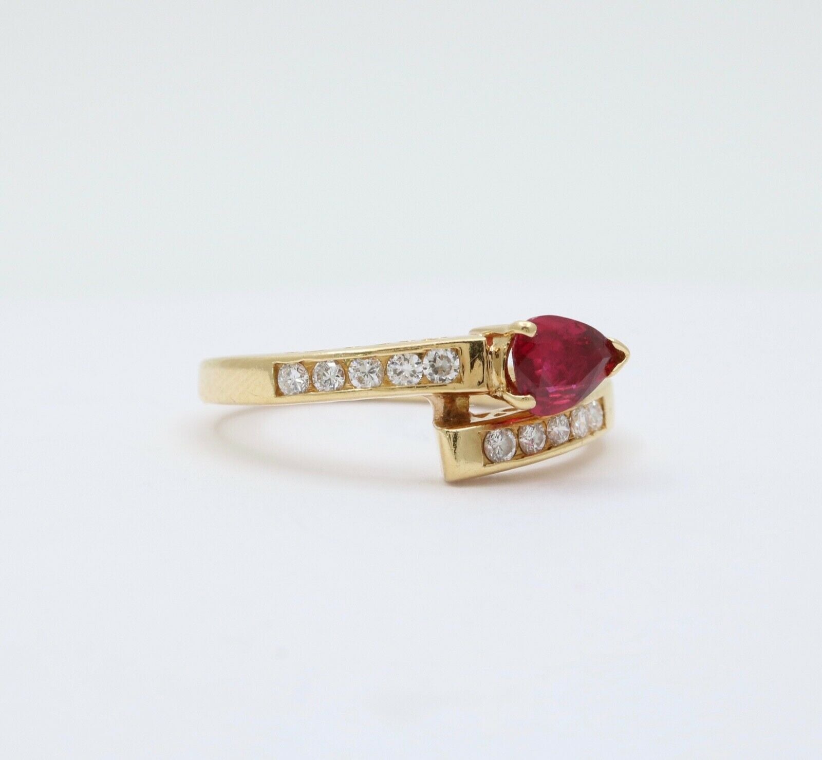 Vintage 18K Yellow Gold Bypass Snake Ruby and Diamond Ring Stacking Ring.