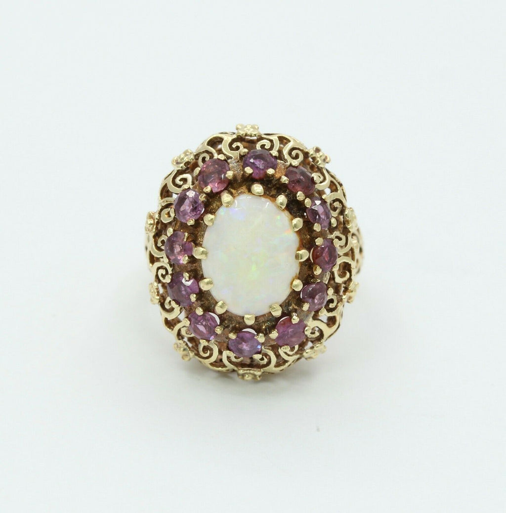 Vintage 14K Yellow Gold Ruby Opal Statement Ring