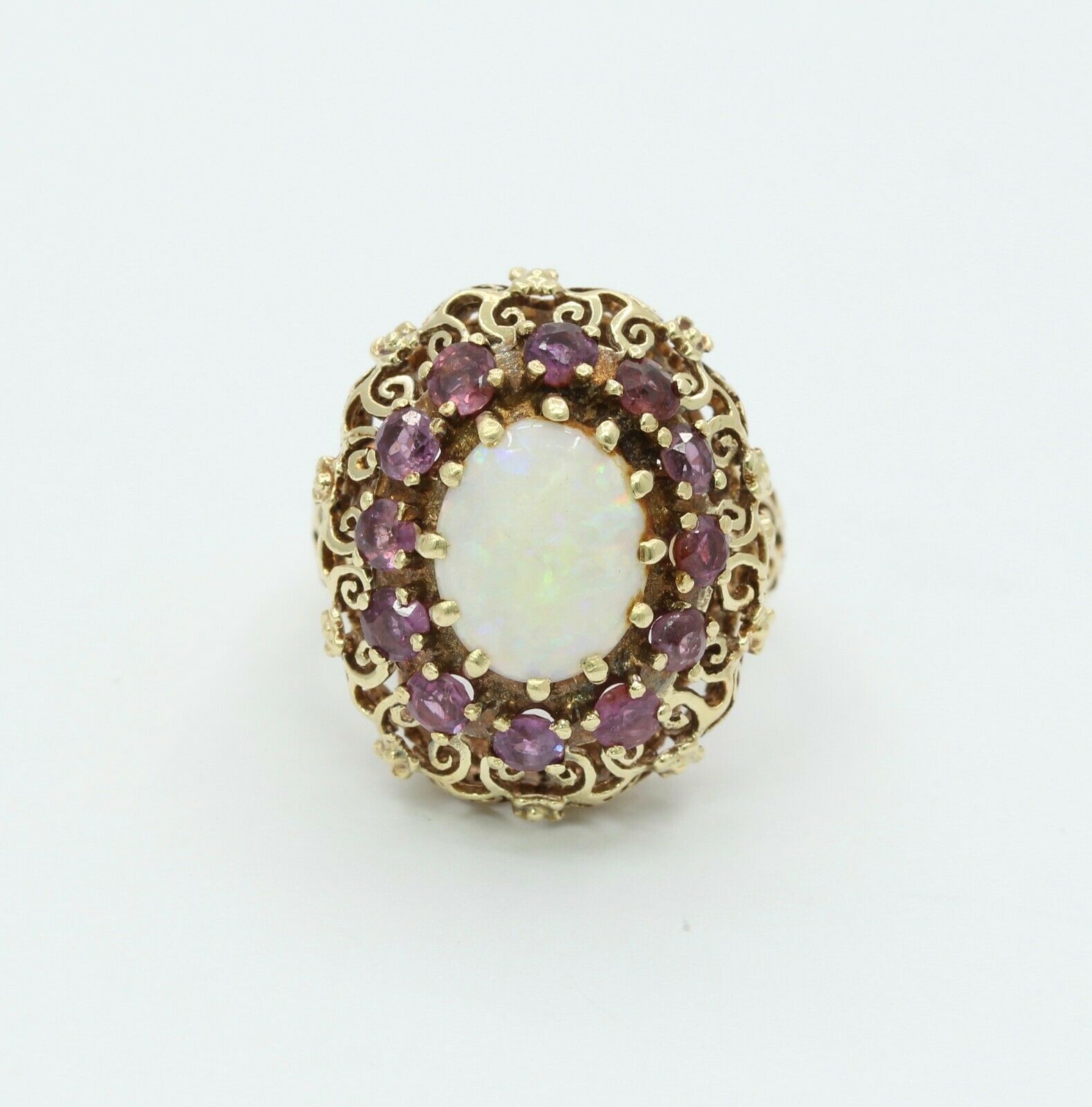 Vintage 14K Yellow Gold Ruby Opal Statement Ring