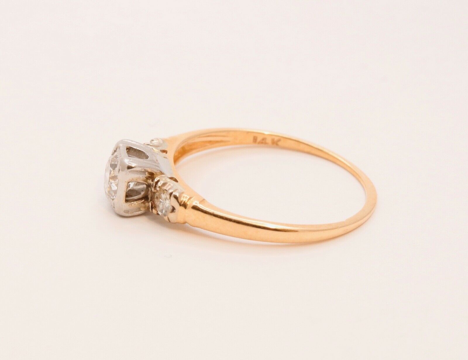 Art Deco Diamonds 14K Yellow White Gold Engagement Band