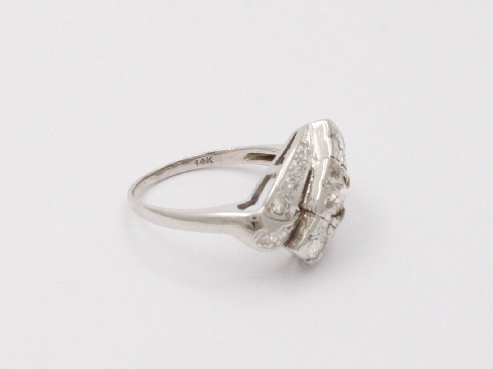 Antique Art Deco Old Mine Cut Diamond 14K White Gold Ring, Engagement Ring.
