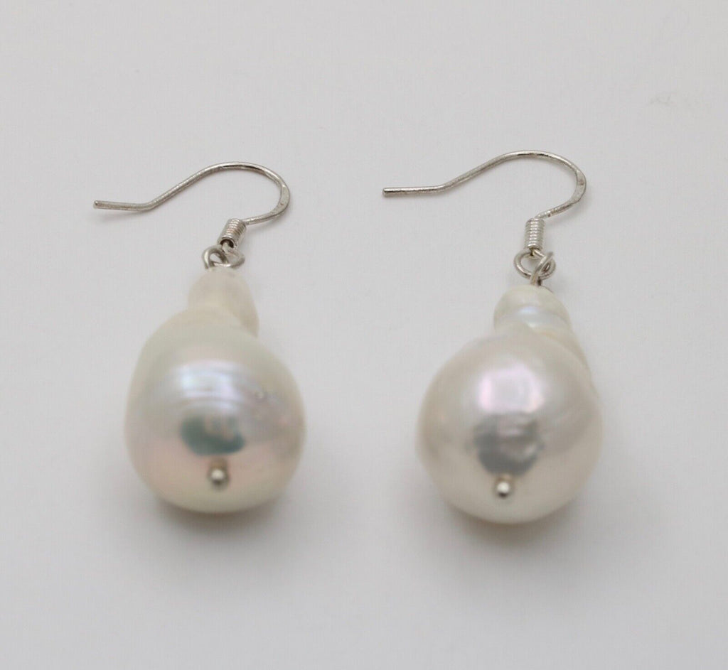 Vintage Baroque Saltwater Pearl 14K White Gold Earrings