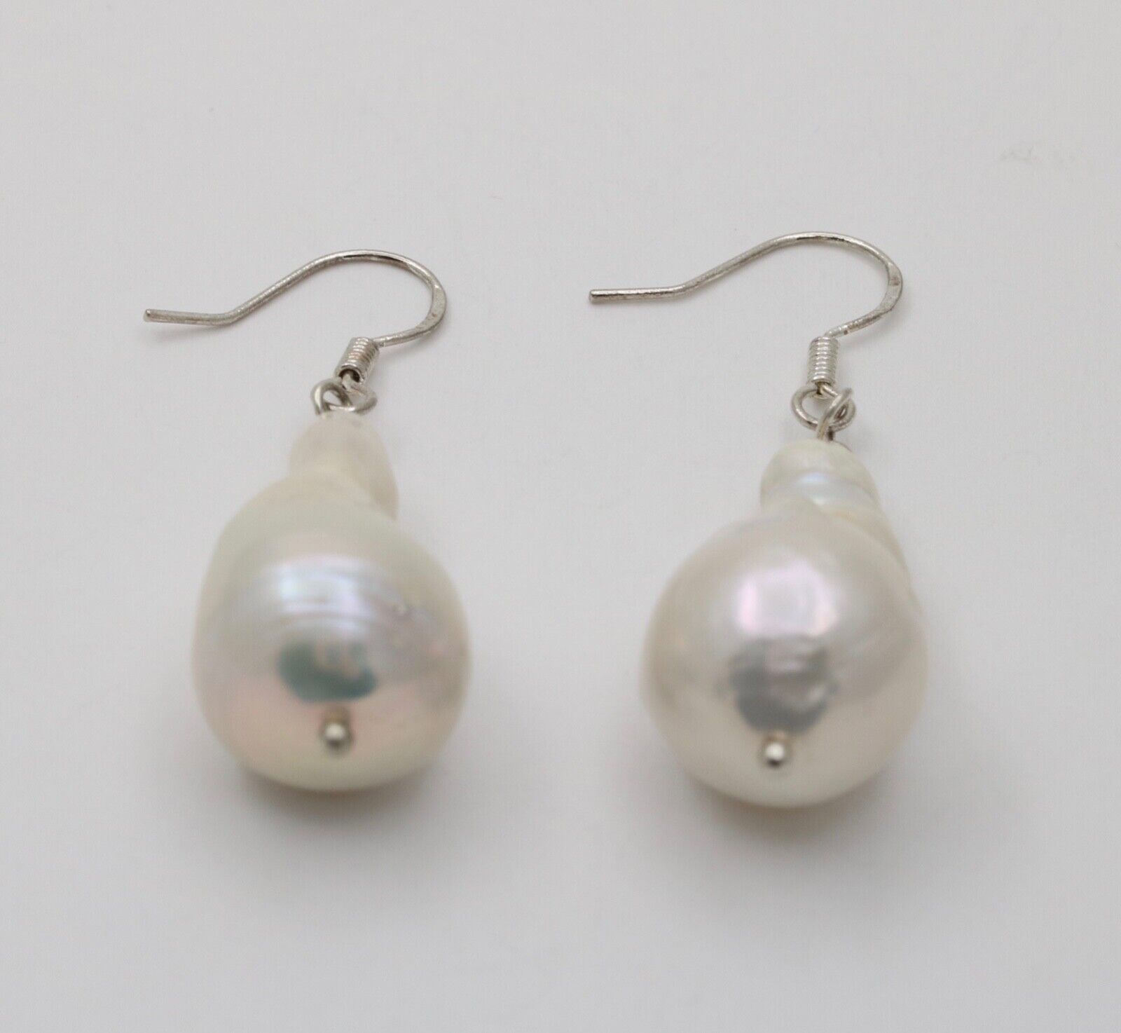 Vintage Baroque Saltwater Pearl 14K White Gold Earrings