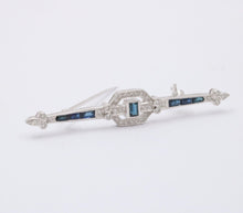 Load image into Gallery viewer, Vintage Art Deco Style 18K White Gold Diamond and Sapphire Bar pin, Brooch
