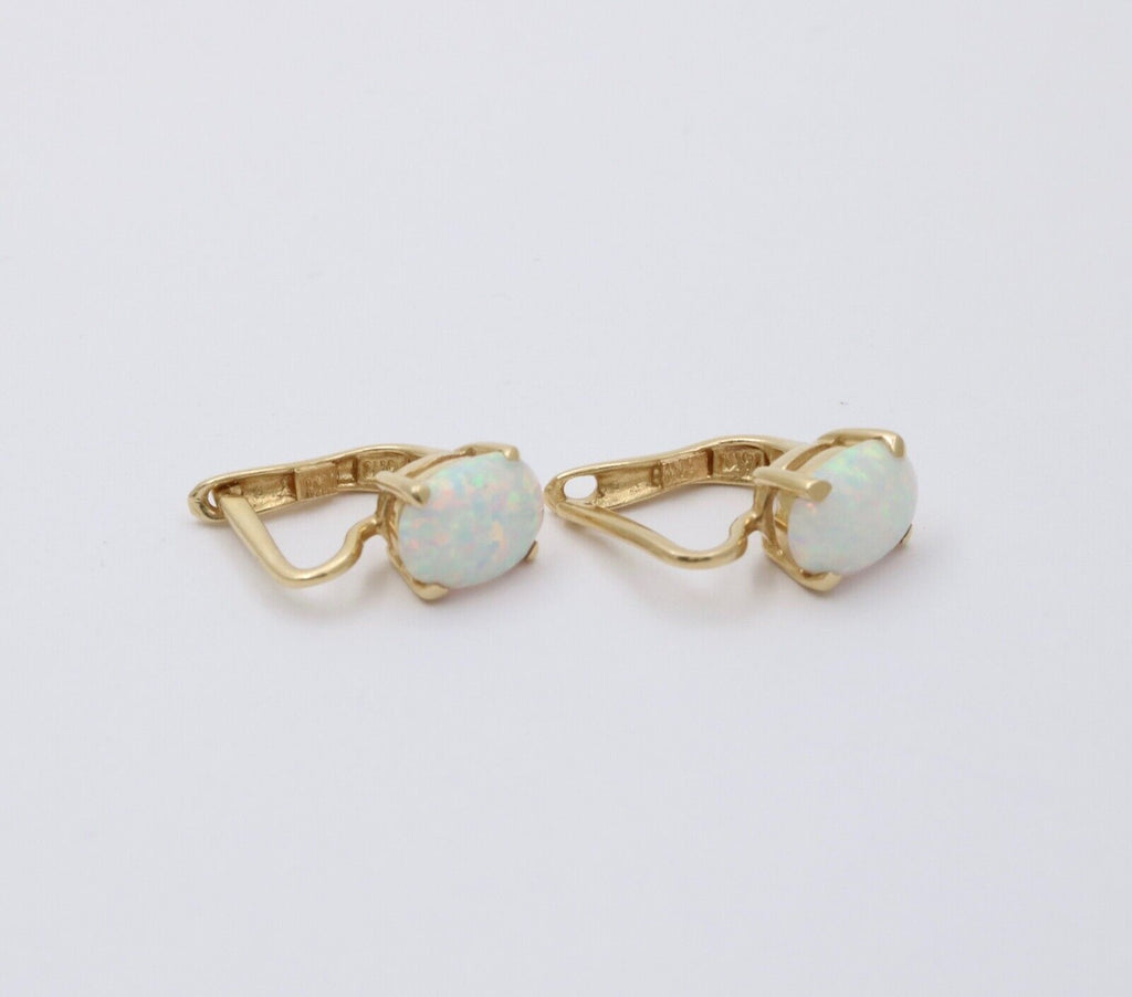 Vintage Synthetic Opal 14K Yellow Gold Lever Back Earrings
