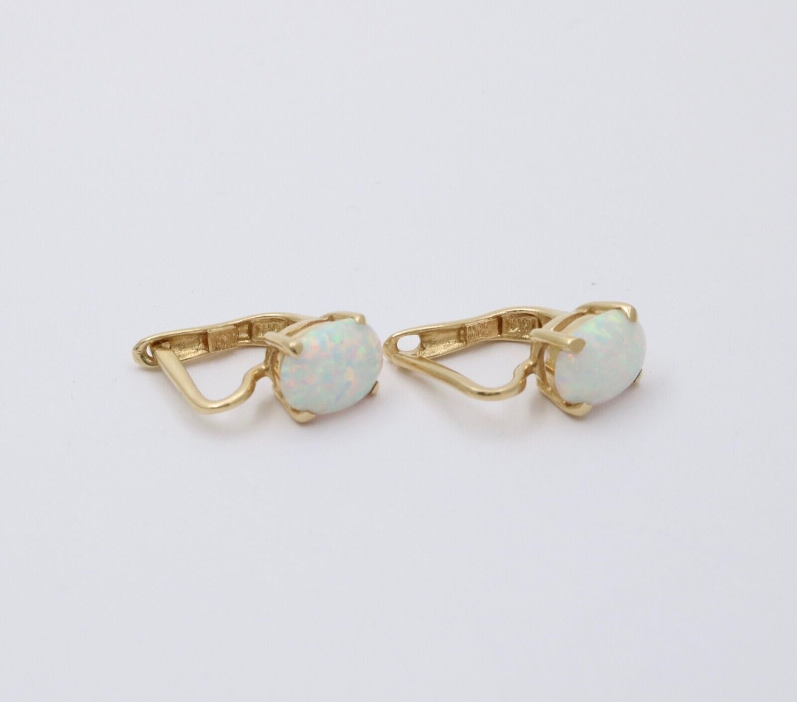 Vintage Synthetic Opal 14K Yellow Gold Lever Back Earrings