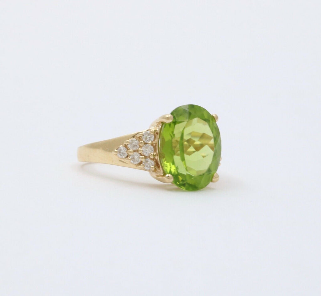 Classic 14K Yellow Gold Peridot Diamond Ring Engagement Ring Band