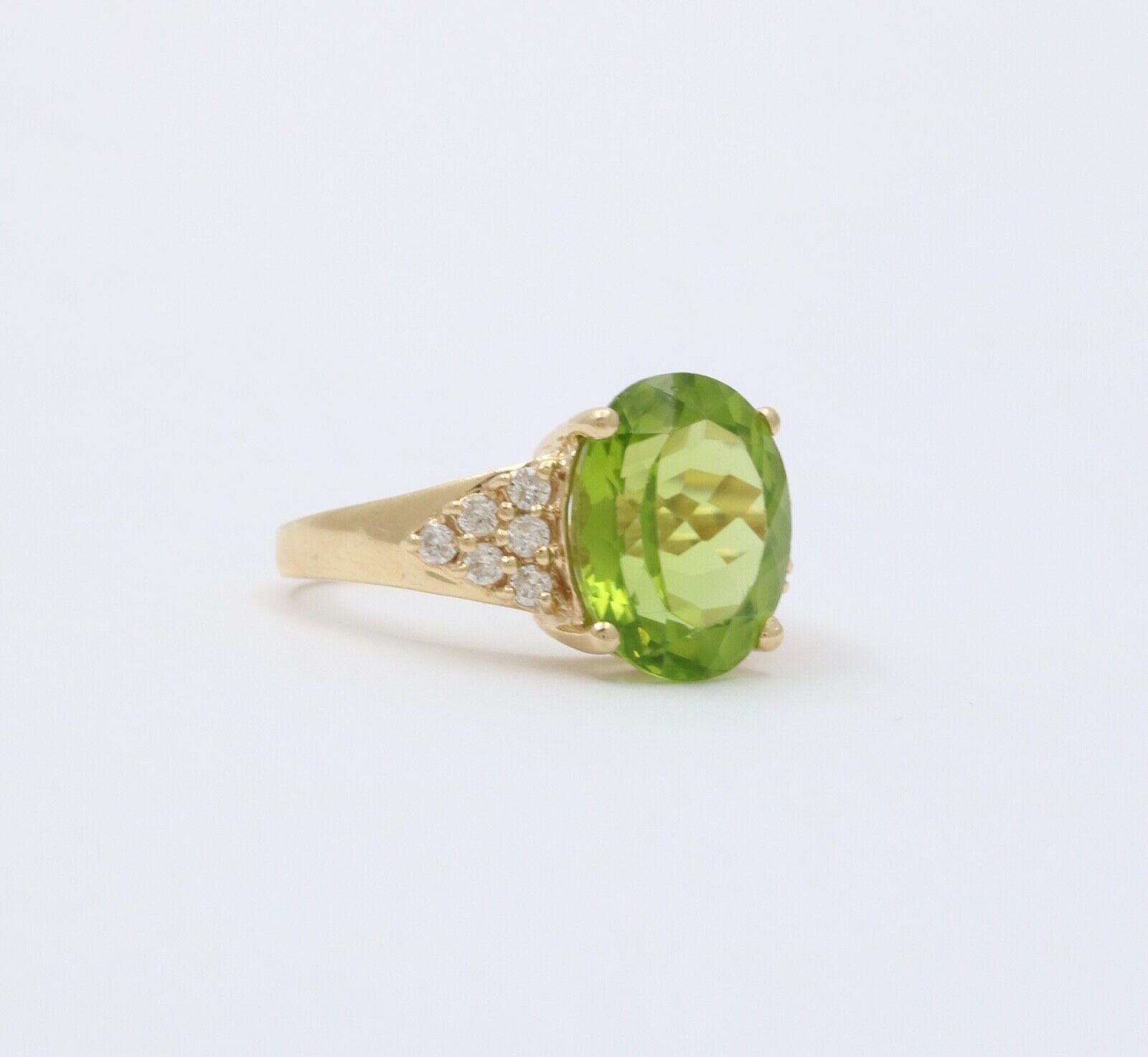 Classic 14K Yellow Gold Peridot Diamond Ring Engagement Ring Band