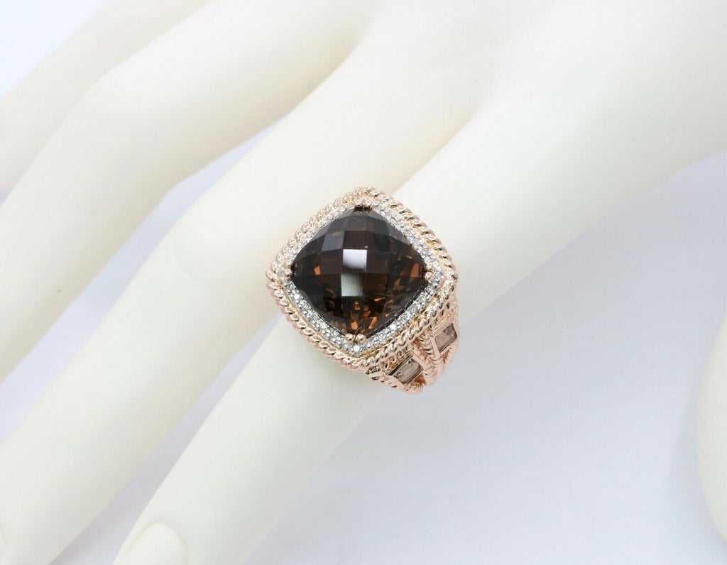 Vintage 14K Rose Gold 4 Carat Smoky Quartz Diamond Statement Ring