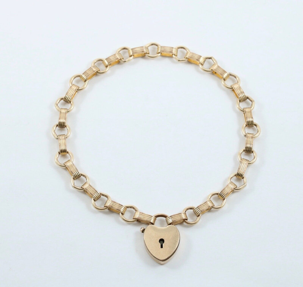 Antique 12K Yellow Gold Heart Padlock Bracelet