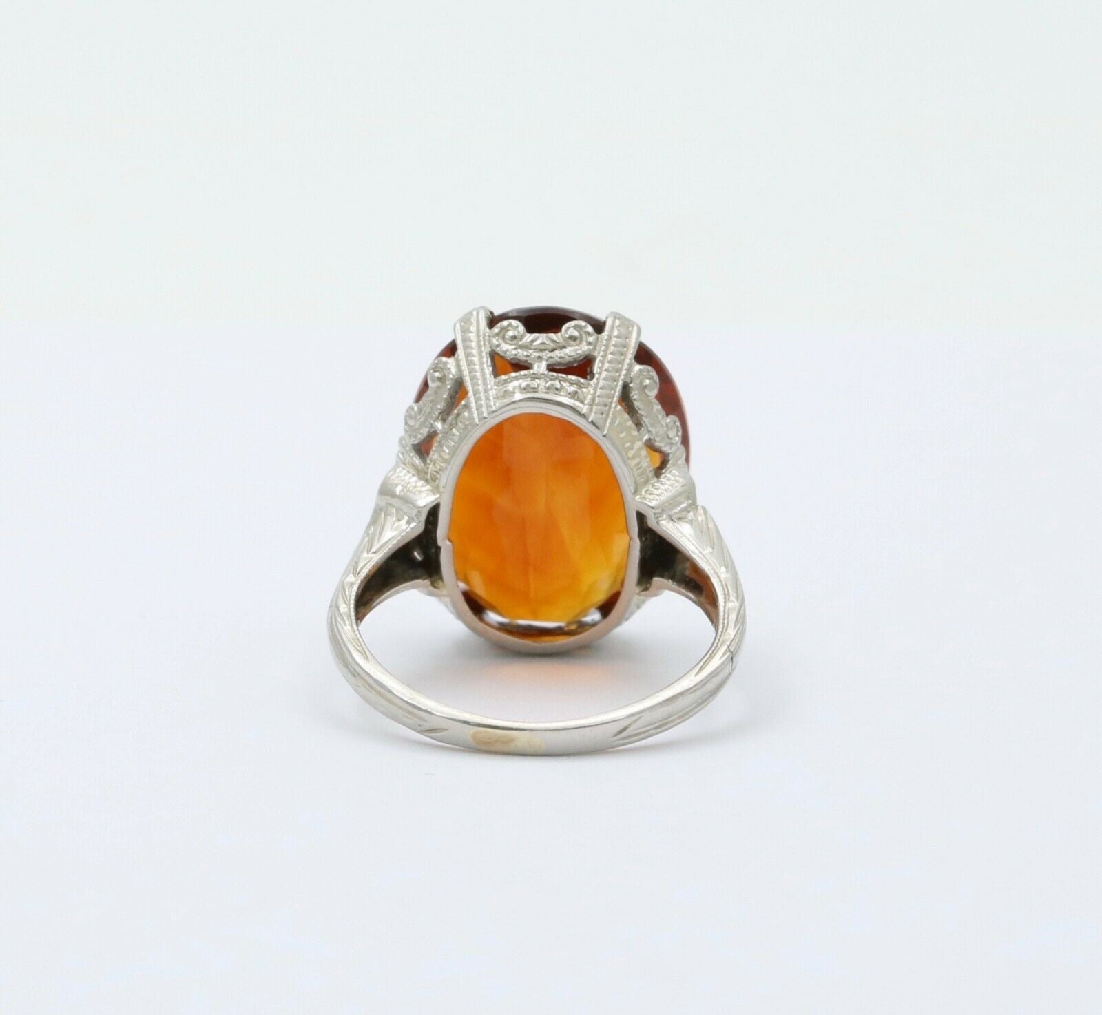 Art Deco Madeira Citrine 18K White Gold Ring