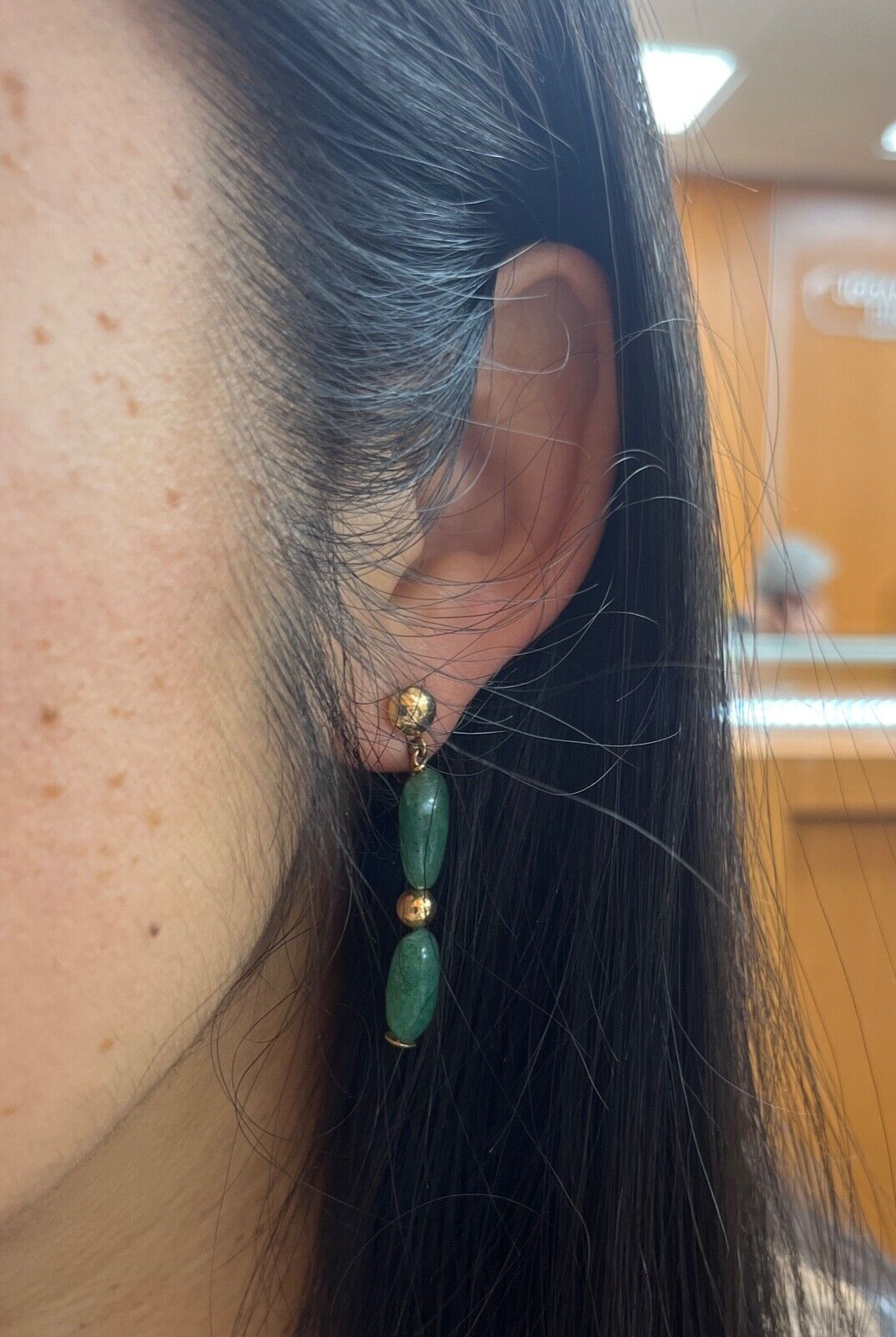 Vintage 14K Yellow Gold Aventurine Dangling Earrings