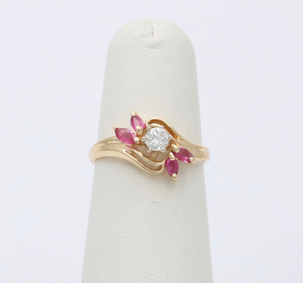 Vintage Retro 1930”s 14K Rose Gold Diamond & Ruby Ring Band.