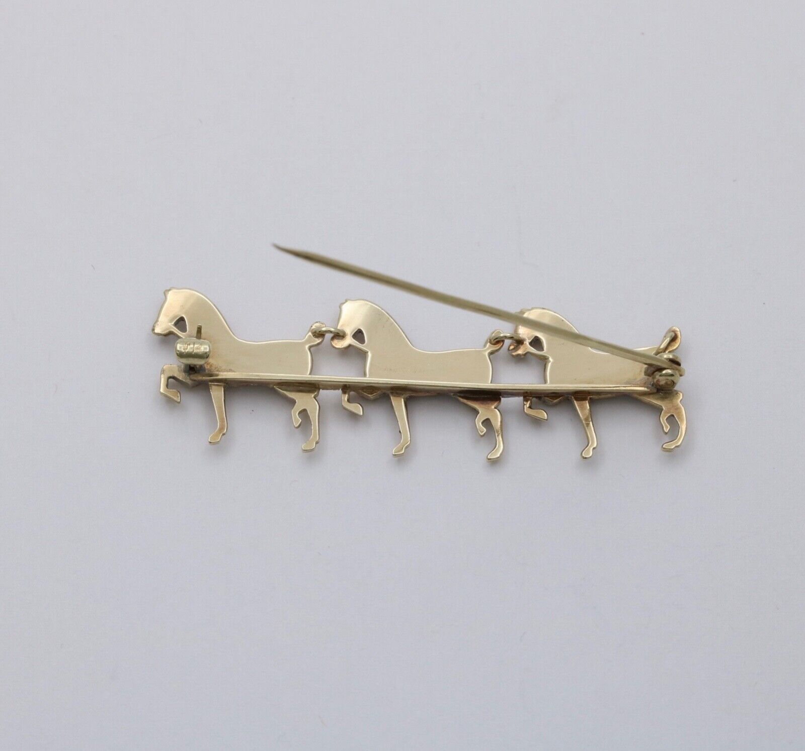 Victorian Hackney Horses Seed Pearls Red Enamel 14K Yellow Gold Brooch
