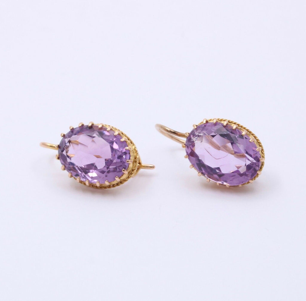 Victorian Rose De France Amethyst 14K Yellow Gold Earrings