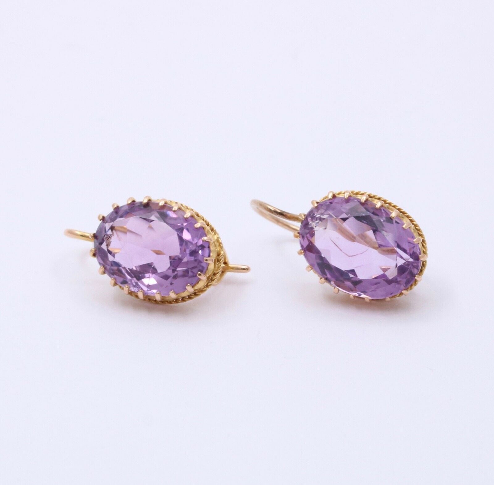 Victorian Rose De France Amethyst 14K Yellow Gold Earrings