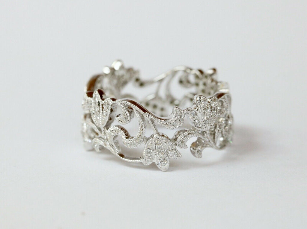 Beautiful Ladies Floral Filagree Diamonds 18K White Gold Ring