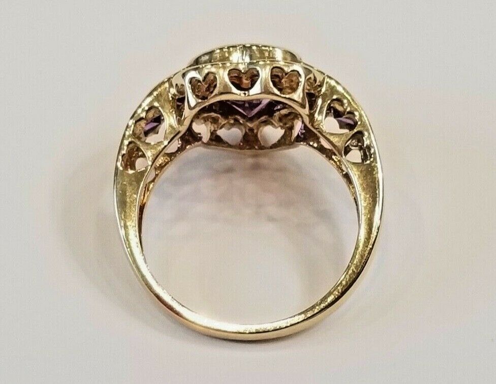 Heart Amethyst Diamonds 14K Yellow Gold Ring