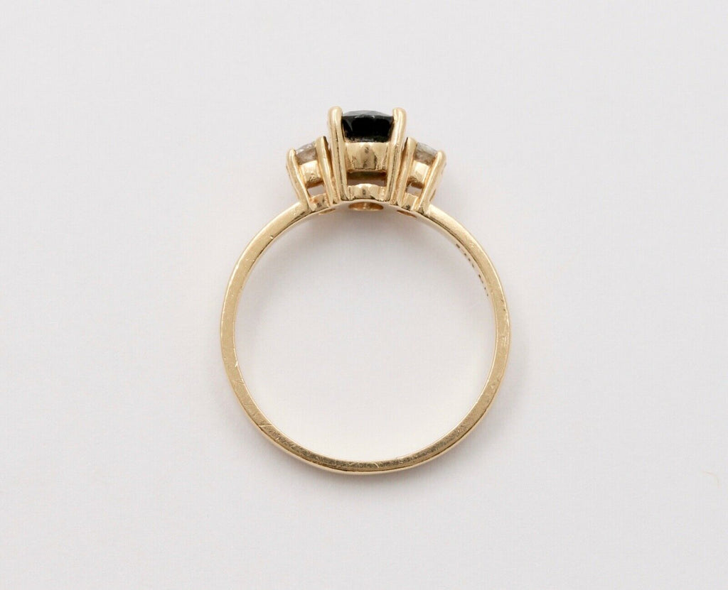 Vintage Blue Sapphire Diamonds 14K Yellow Gold Ring