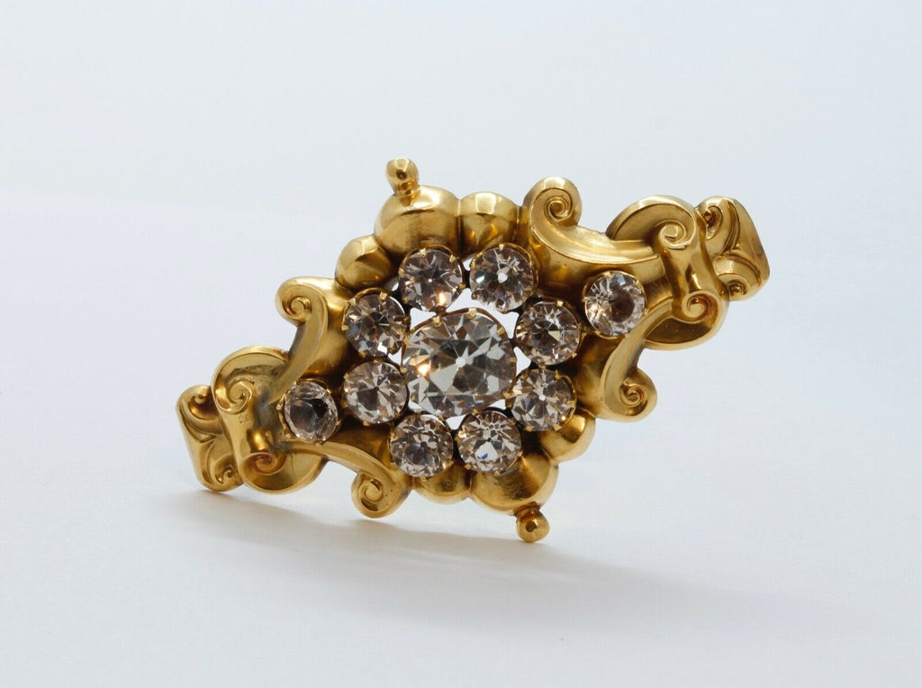Beautiful Victorian 10K Yellow Gold Paste Stones Brooch Pin