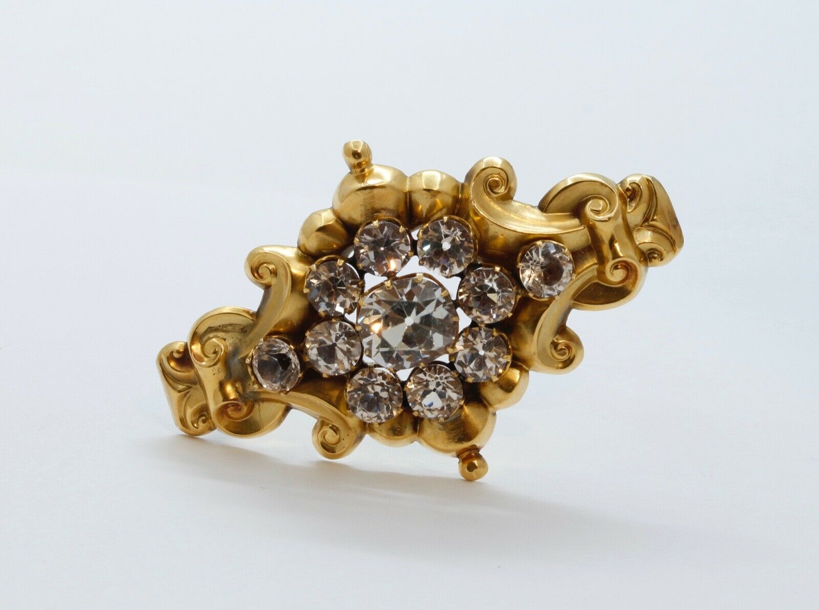 Beautiful Victorian 10K Yellow Gold Paste Stones Brooch Pin