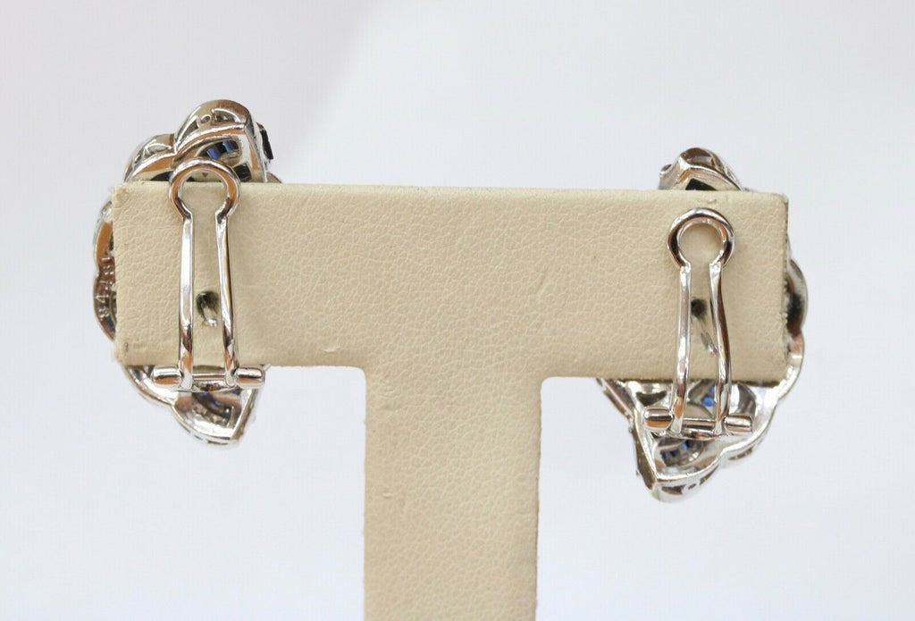 Elegant Scallop Shell Diamonds Sapphire 18K White Gold Vintage Earrings