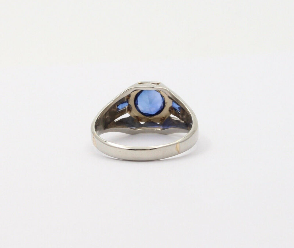 Unique Art Deco Blue Sapphires 18K White Gold Ring
