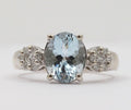 Vintage Oval Aquamarine Diamonds 14K White Gold Ring