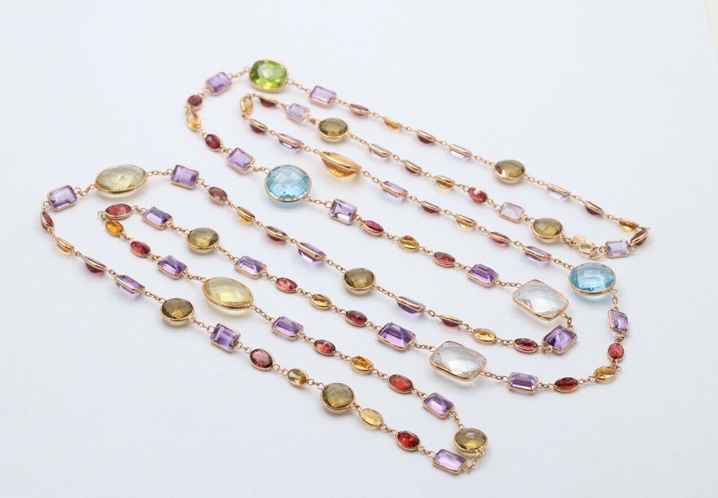Vintage Multi Stone Strand 18K YG Necklace