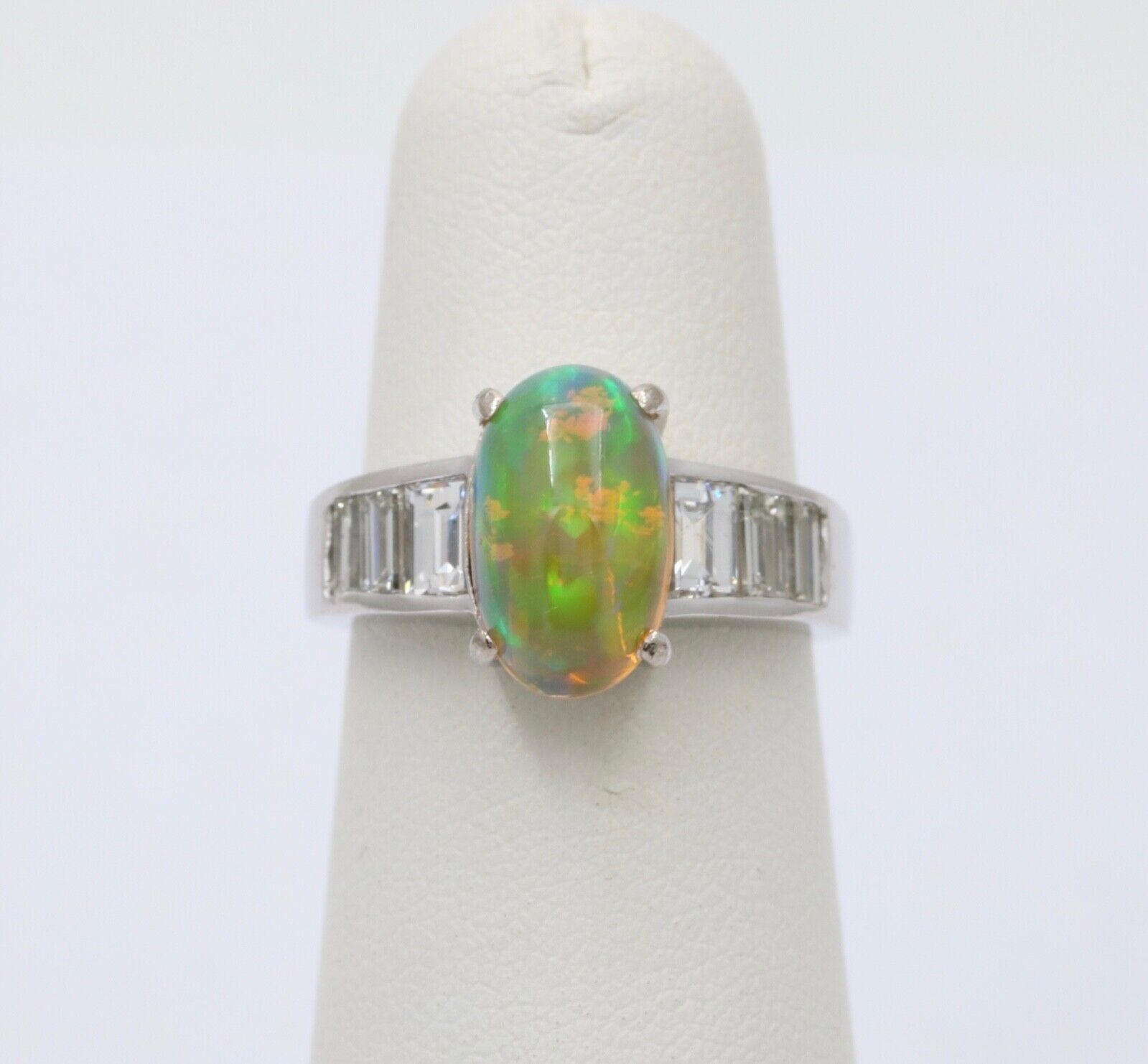 Vintage 18K White Gold Ethiopian Opal and Diamond Alternative Engagement Ring