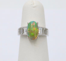 Load image into Gallery viewer, Vintage 18K White Gold Ethiopian Opal and Diamond Alternative Engagement Ring
