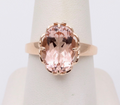 Sweet 14K Rose Gold Peach Morganite Solitaire Ring, Cocktail Ring