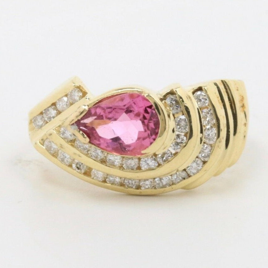 Vintage 14K Yellow Gold Pink Sapphire and Diamond Ring