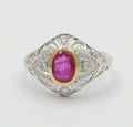 Vintage Burma Ruby Filigree Diamond 18K Gold Ring , Engagement Ring.