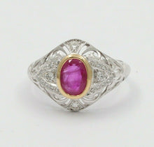 Load image into Gallery viewer, Vintage Burma 1.22 carats Ruby Filigree Diamond 18K Gold Ring , Engagement Ring.
