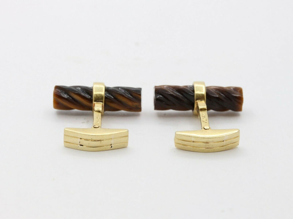 Vintage 18K Yellow Gold Tigers Eye Cufflinks