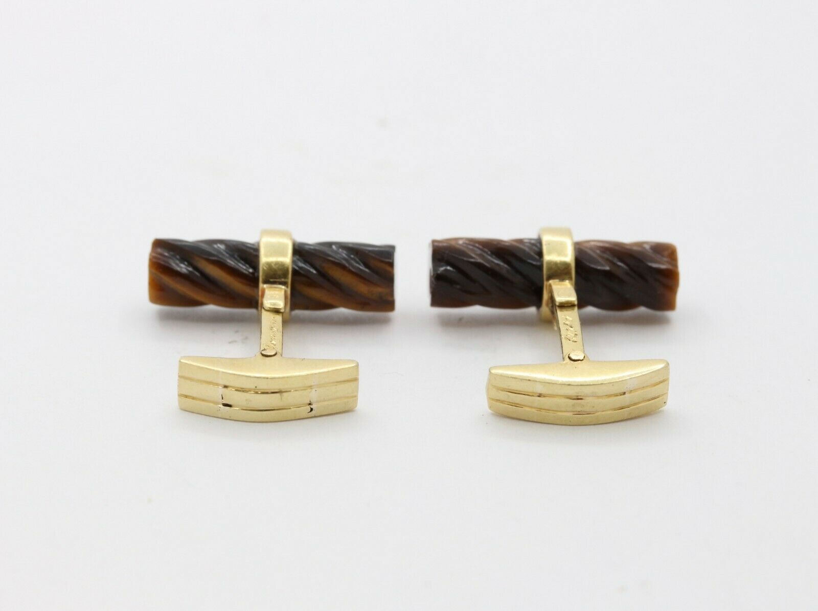 Vintage 18K Yellow Gold Tigers Eye Cufflinks