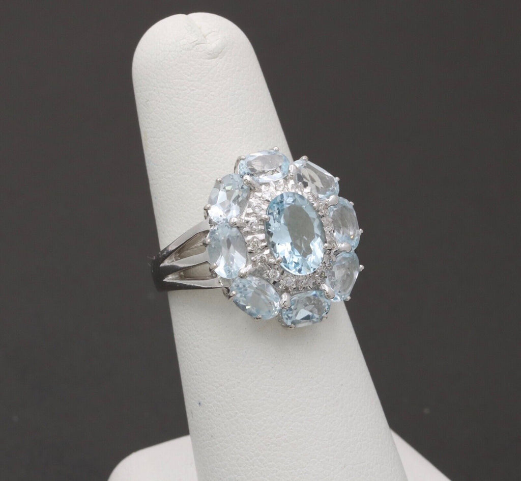 Vintage 18K White Gold Aquamarine and Diamond Ring