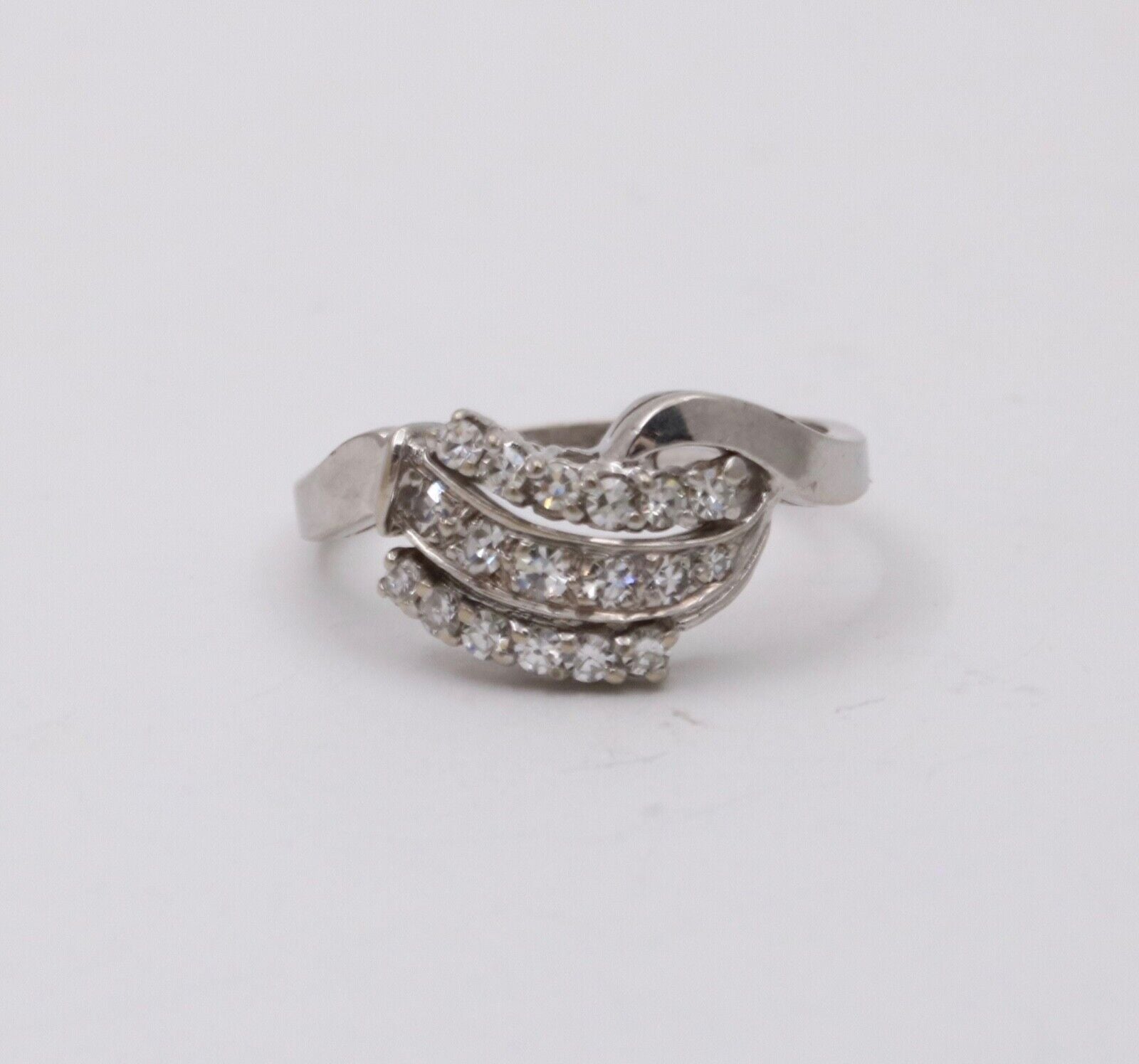 Vintage Diamond 14K White Gold Ring Band, statement ring