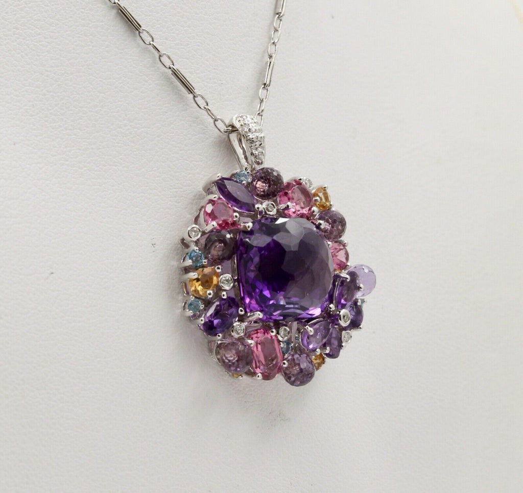 Vintage 18K White Gold Huge Amethyst Quartz Party Necklace