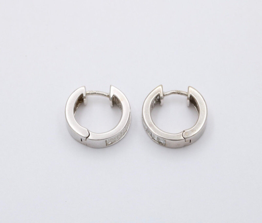 Vintage Baguette Diamonds 14K White Gold Huggie Earrings